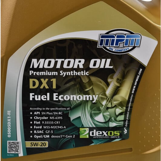 Моторна олива MPM Premium Synthetic DX1 Fuel Economy 5W-20 5 л на Hyundai Tiburon
