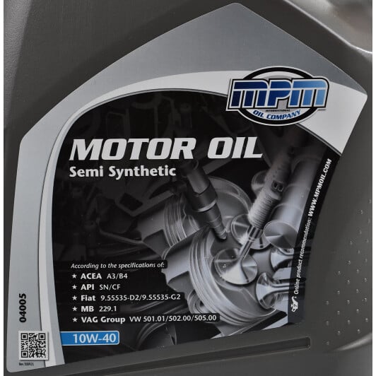 Моторное масло MPM Semi Synthetic 10W-40 5 л на Kia Retona