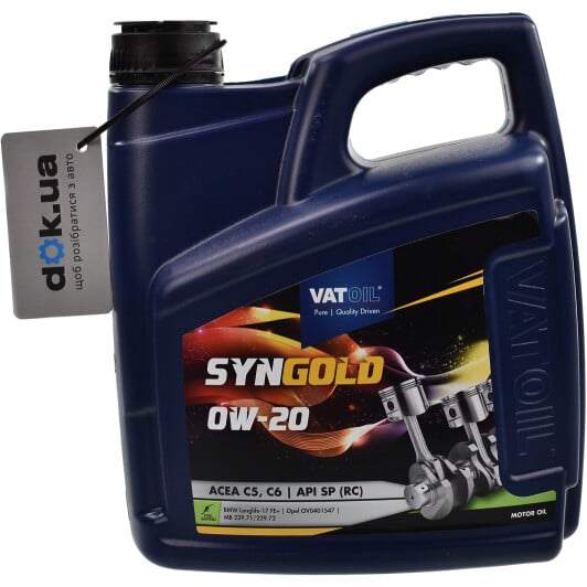 Моторное масло VatOil SynGold 0W-20 4 л на Chery Tiggo