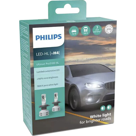 Автолампа Philips Ultinon Pro5100 H4 P43t 12 W 11342U51X2