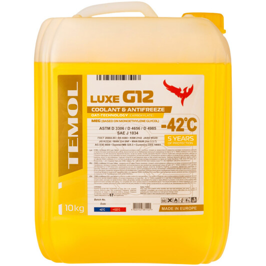 TEMOL Luxe G12 желтый -42 °C, 10 л готовый антифриз 10 л