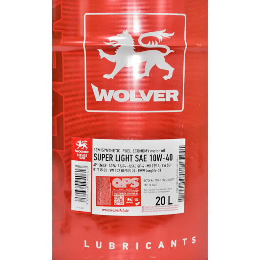 Моторное масло Wolver Super Light 10W-40 20 л на Peugeot 308