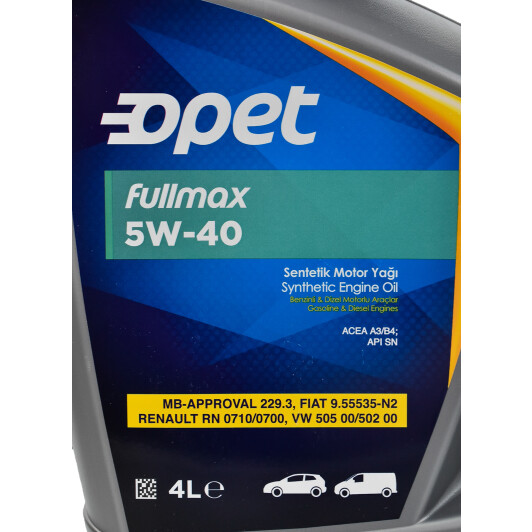Моторное масло Opet Fullmax 5W-40 4 л на Chevrolet Matiz