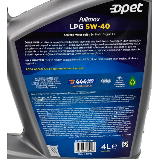 Моторное масло Opet Fullmax LPG 5W-40 4 л на Audi A4