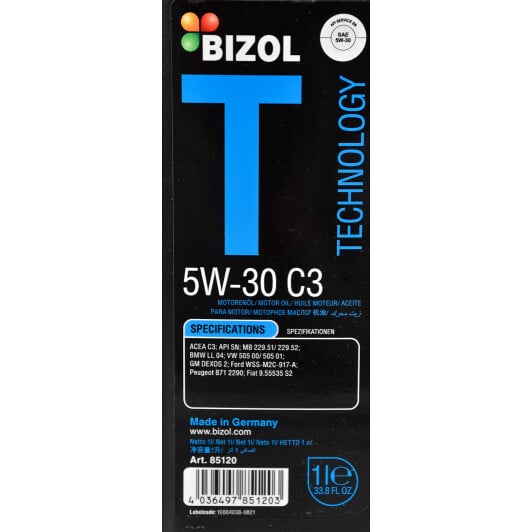 Моторное масло Bizol Technology C3 5W-30 1 л на Peugeot 1007