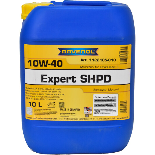Моторное масло Ravenol Expert SHPD 10W-40 10 л на Nissan 100 NX