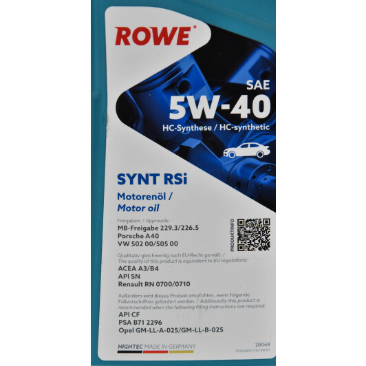 Моторна олива Rowe Synt RSi 5W-40 1 л на Toyota Prius