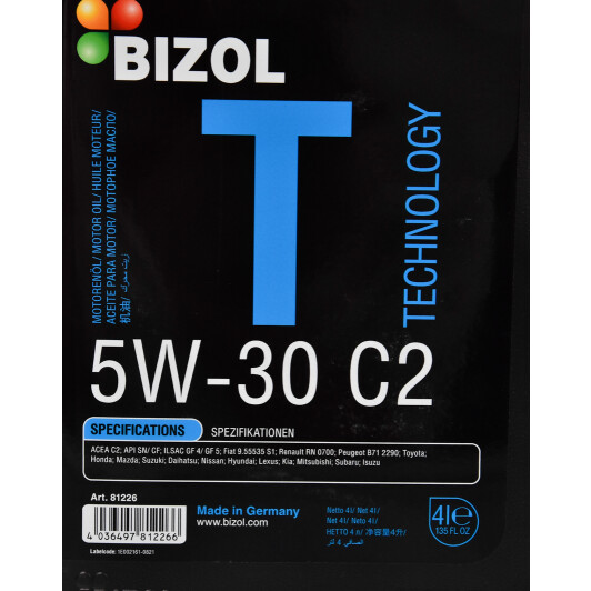 Моторное масло Bizol Technology C2 5W-30 4 л на Kia Pride