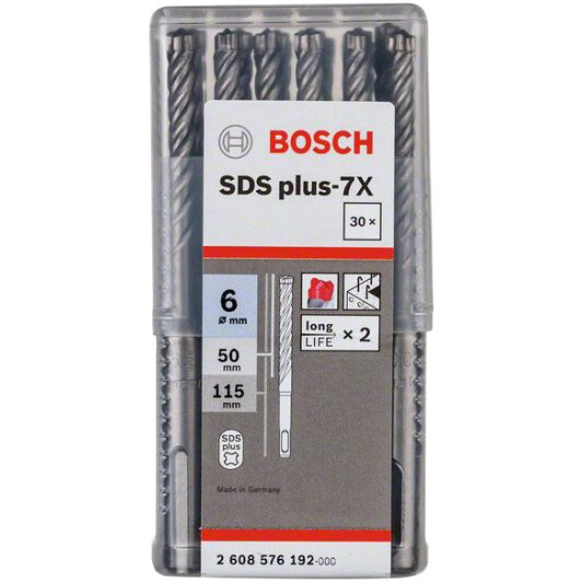 Набір бурів Bosch 2608576192 спіральних по цеглі та бетону 6 мм 30 шт.