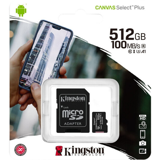 Карта пам’яті Kingston Canvas Select Plus microSDXC 512 ГБ з SD-адаптером