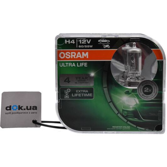 Автолампа Osram Ultra Life H4 P43t 60 W прозрачная 64193ULT-HCB