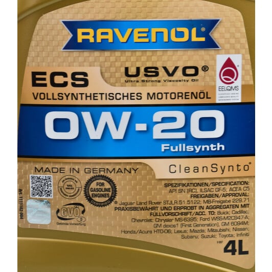 Моторное масло Ravenol ECS 0W-20 4 л на Renault Logan