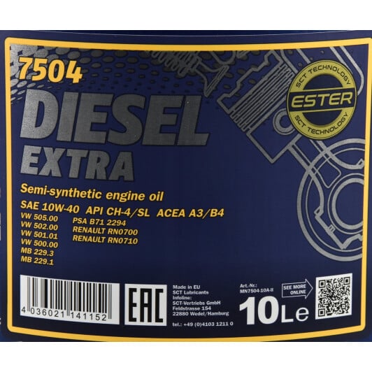 Моторное масло Mannol Diesel Extra 10W-40 10 л на Peugeot Boxer