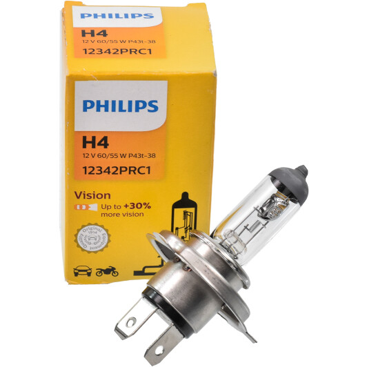 Автолампа Philips Vision H4 P43t-38 55 W 60 W прозрачная 12342PRC1