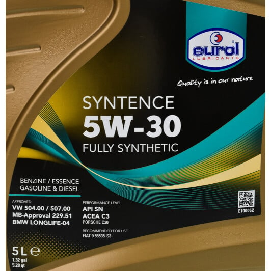 Моторное масло Eurol Syntence 5W-30 5 л на Volvo S90
