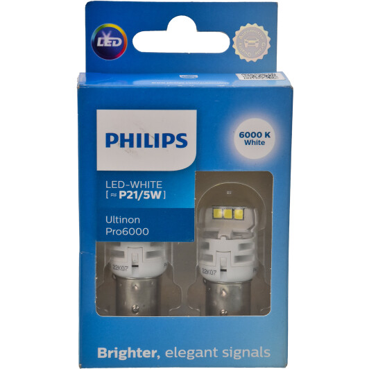 Автолампа Philips Ultinon Pro6000 P21/5W BAY15d белая 11499CU60X2