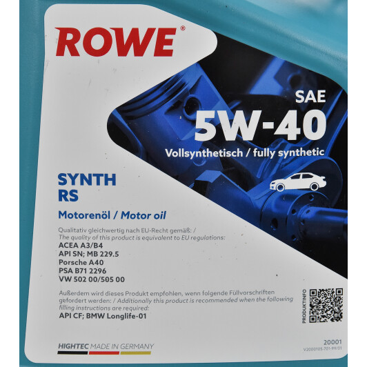 Моторна олива Rowe Synth RS 5W-40 5 л на Volvo XC70