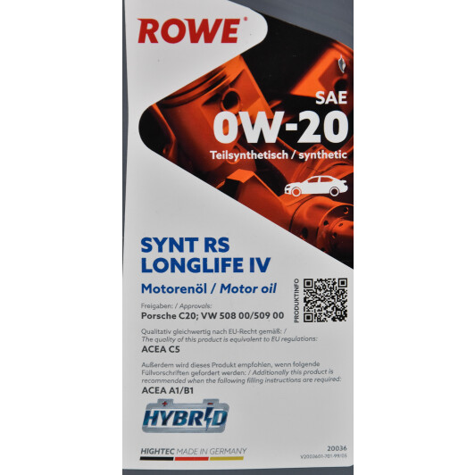 Моторное масло Rowe Synt RS LongLife IV 0W-20 1 л на Hyundai Accent