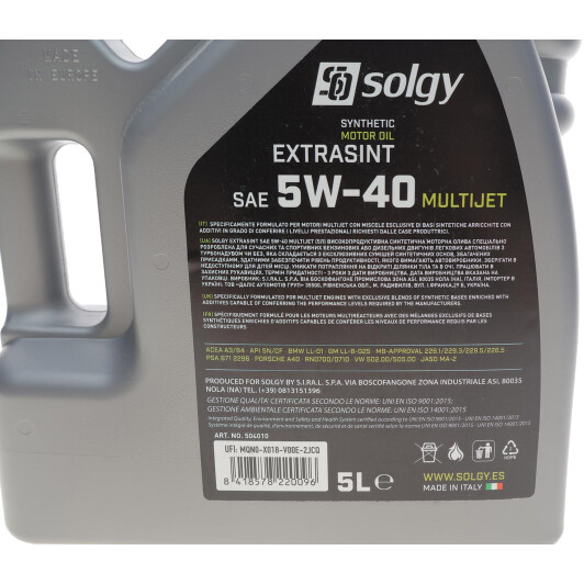 Моторное масло Solgy Extrasint Multijet 5W-40 5 л на Chevrolet Suburban