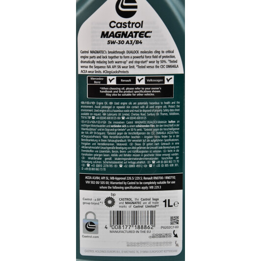 Моторна олива Castrol Magnatec Stop-Start A3/B4 5W-30 1 л на Mercedes 190