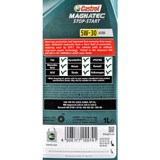 Моторна олива Castrol Magnatec Stop-Start A3/B4 5W-30 для Hyundai ix20 1 л на Hyundai ix20