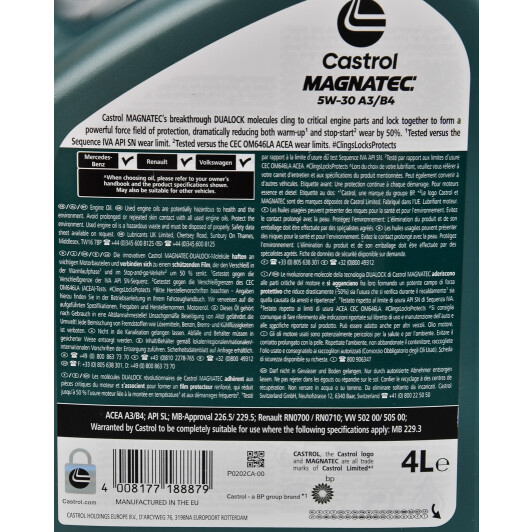 Моторное масло Castrol Magnatec Stop-Start A3/B4 5W-30 4 л на Rover 75