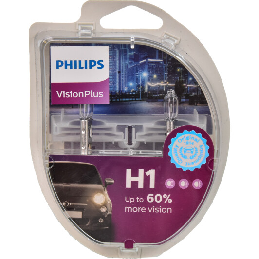 Автолампа Philips VisionPlus H1 P14,5s 55 W прозоро-блакитна 12258VPS2