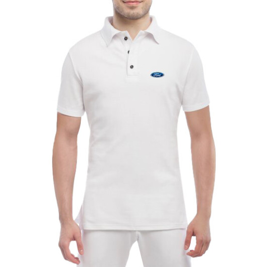 Футболка чоловіча Globuspioner поло Ford Logo біла принт спереду XL