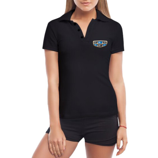 Футболка жіноча Globuspioner поло Geely Logo 3D чорна принт спереду L
