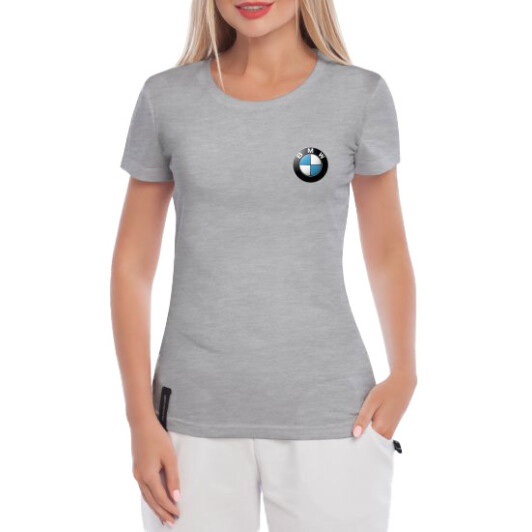 Футболка женская Globuspioner классическая BMW Logo серая принт спереди XS