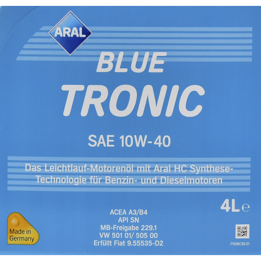 Моторное масло Aral BlueTronic 10W-40 4 л на Alfa Romeo GT