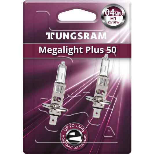 Автолампа Tungsram Megalight Plus H1 P14,5s 55 W прозрачная 50310mpu