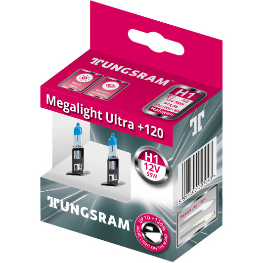 Автолампа Tungsram Megalight Ultra +120 H1 P14,5s 55 W 50310nu