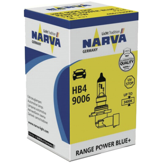 Автолампа Narva Range Power Blue+ HB4 P22d 51 W прозрачно-голубая 486133000