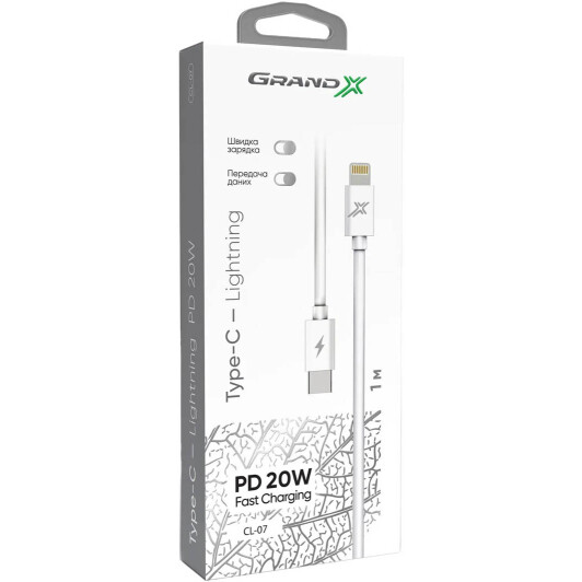Кабель Grand-X CL-07 Apple Lightning - type-C 1 м