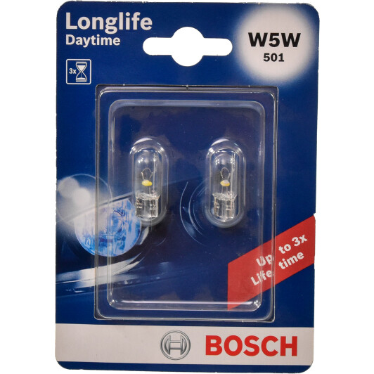 Автолампа Bosch Longlife Daytime W5W W2,1x9,5d 5 W прозрачная 1987301052