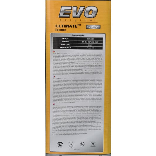 Моторное масло EVO Ultimate Iconic 0W-40 4 л на Dodge Challenger