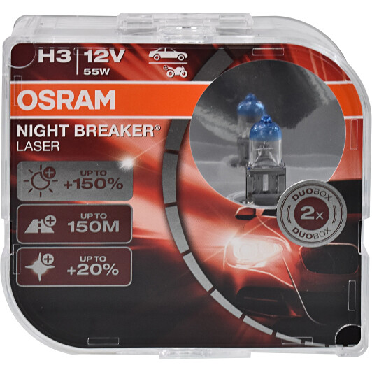 Автолампа Osram Night Breaker Laser H3 PK22s 55 W прозрачно-голубая 64151NLHCB