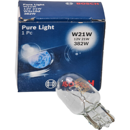 Автолампа Bosch Pure Light W21W W3x16d 21 W прозрачная 1987302251