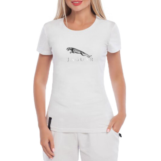 Футболка женская Globuspioner классическая Jaguar Logo 3D белая принт спереди L