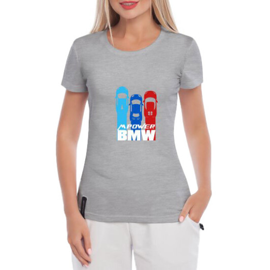 Футболка женская Globuspioner классическая BMW MPower серая принт спереди
