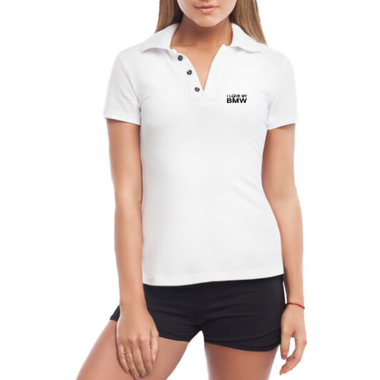 Футболка женская Globuspioner поло I love My BMW белая принт спереди