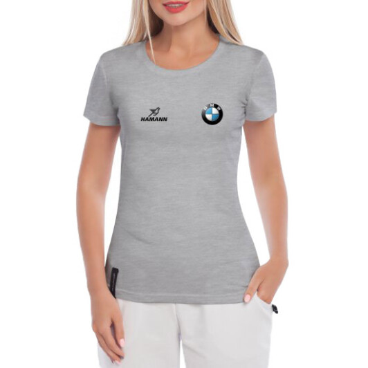 Футболка женская Globuspioner классическая BMW Hamann серая принт спереди L
