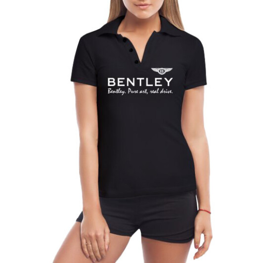 Футболка женская Globuspioner поло Bentley Slogan черная принт спереди M
