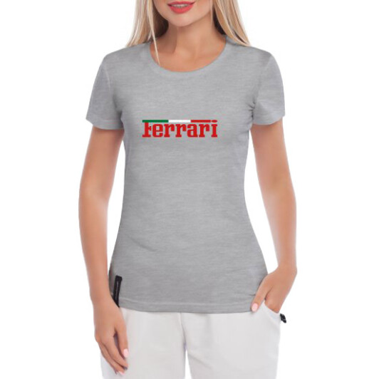 Футболка жіноча Globuspioner класична Ferrari Flag сіра принт спереду