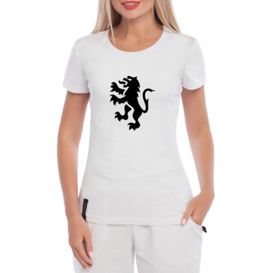 Футболка женская Globuspioner классическая Peugeot Lion белая принт спереди