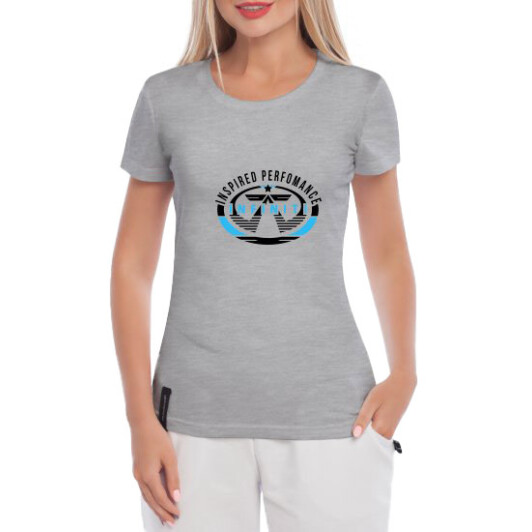 Футболка женская Globuspioner классическая Inspired Perfomance серая принт спереди
