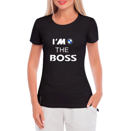 Футболка женская Globuspioner классическая BMW I´m the Boss черная принт спереди XS