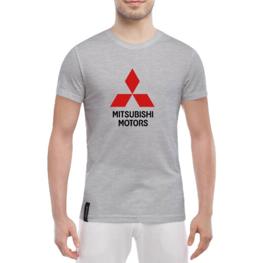 Футболка чоловіча Globuspioner класична Mitsubishi Motors Big Logo сіра принт спереду XS