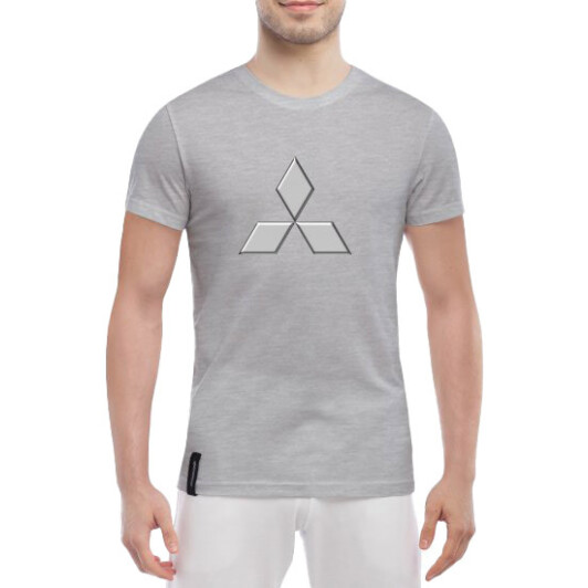 Футболка мужская Globuspioner классическая Mitsubishi Big Logo Silver серый спереди XXL